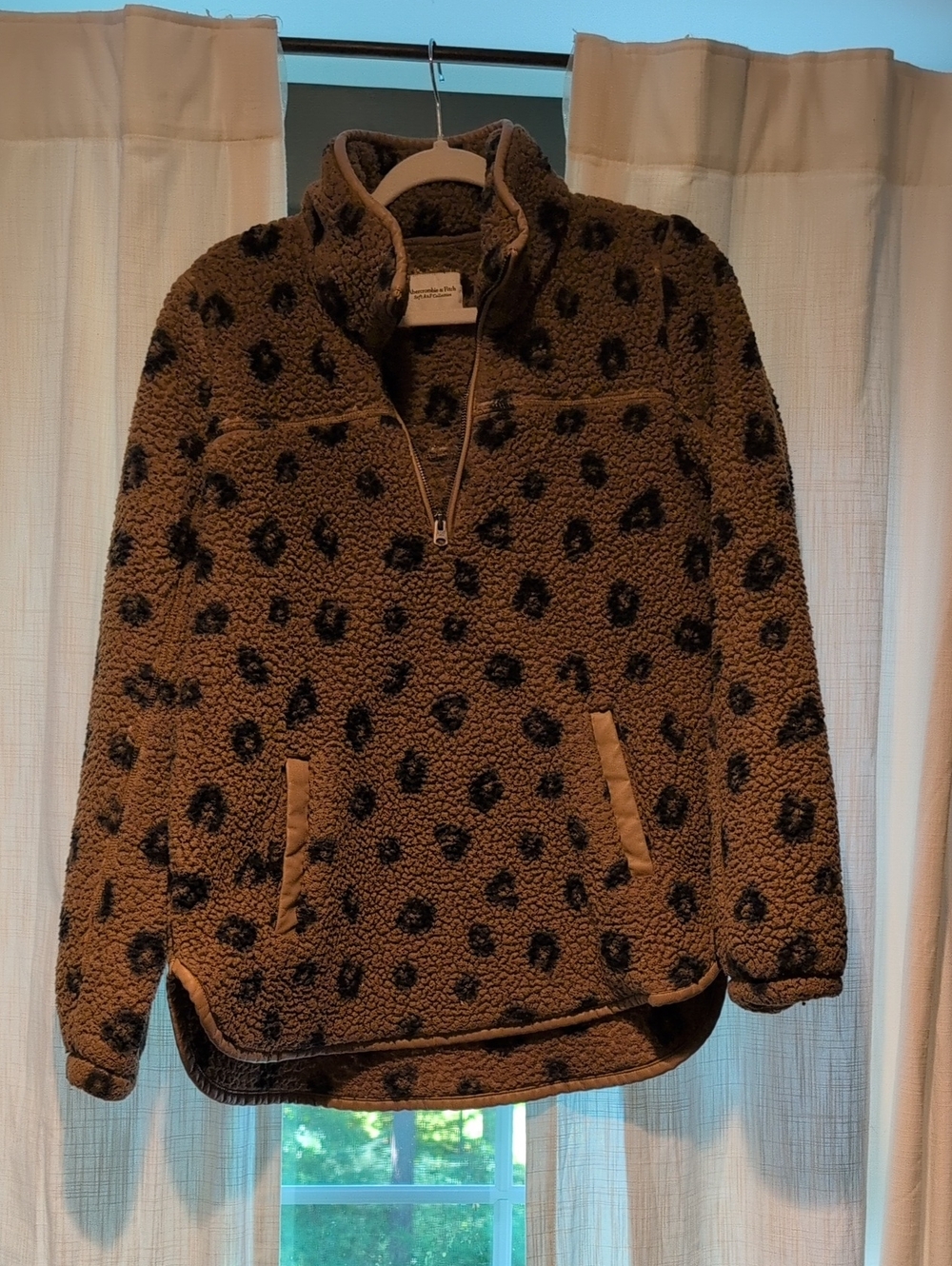 Abercrombie & Fitch Brown and Black Leopard Sherpa Pullover